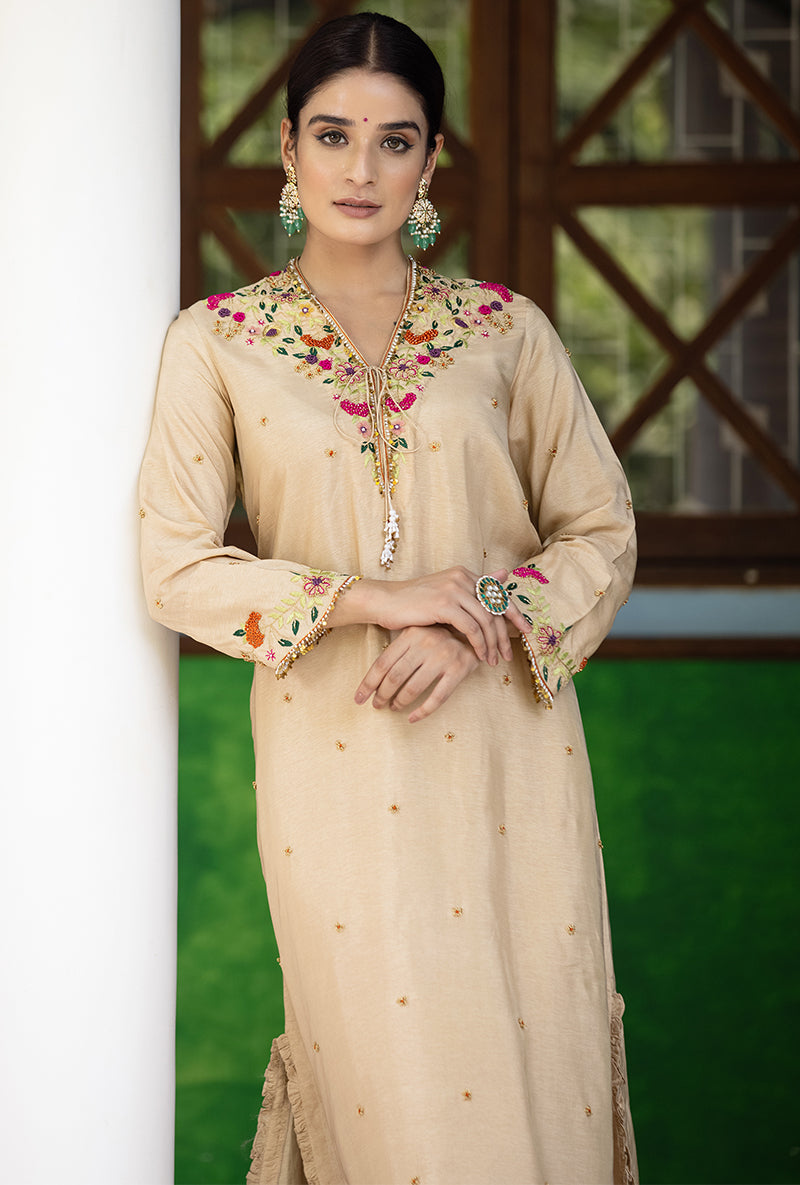 Beige French Knot Aayat Kurta Set