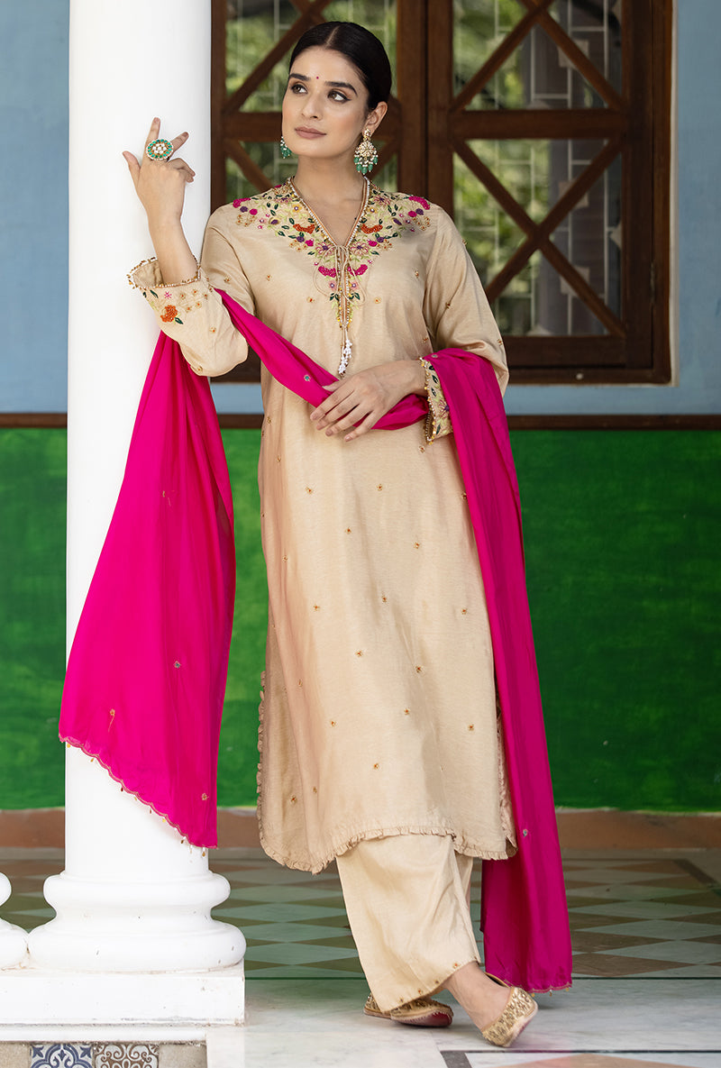 Beige French Knot Aayat Kurta Set