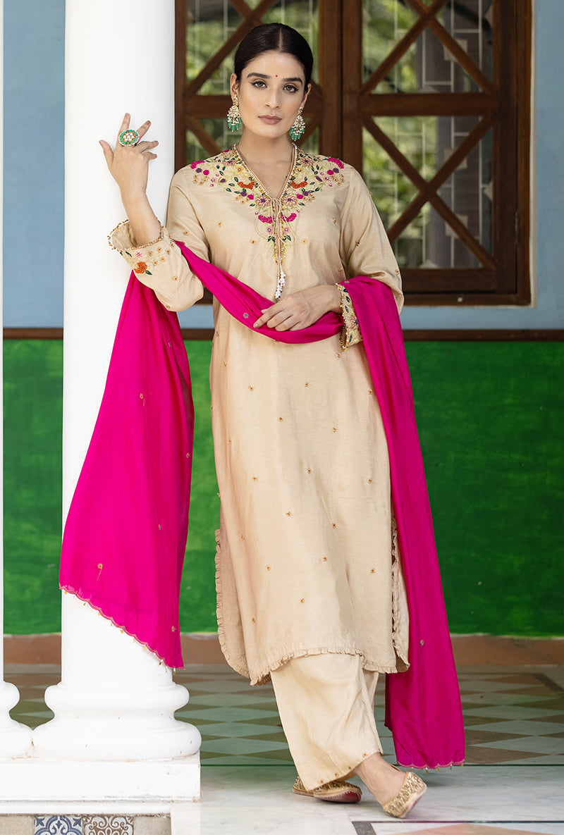 Beige French Knot Aayat Kurta Set