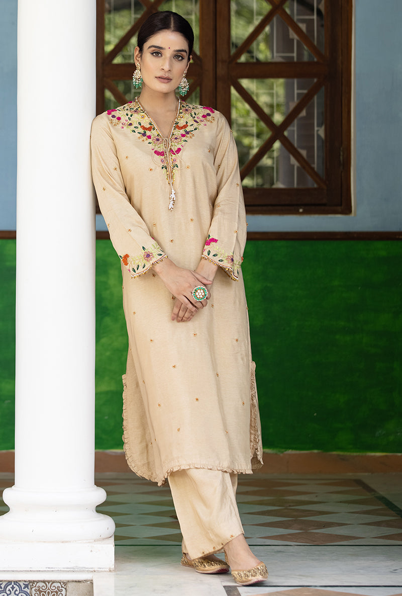Beige French Knot Aayat Kurta Set