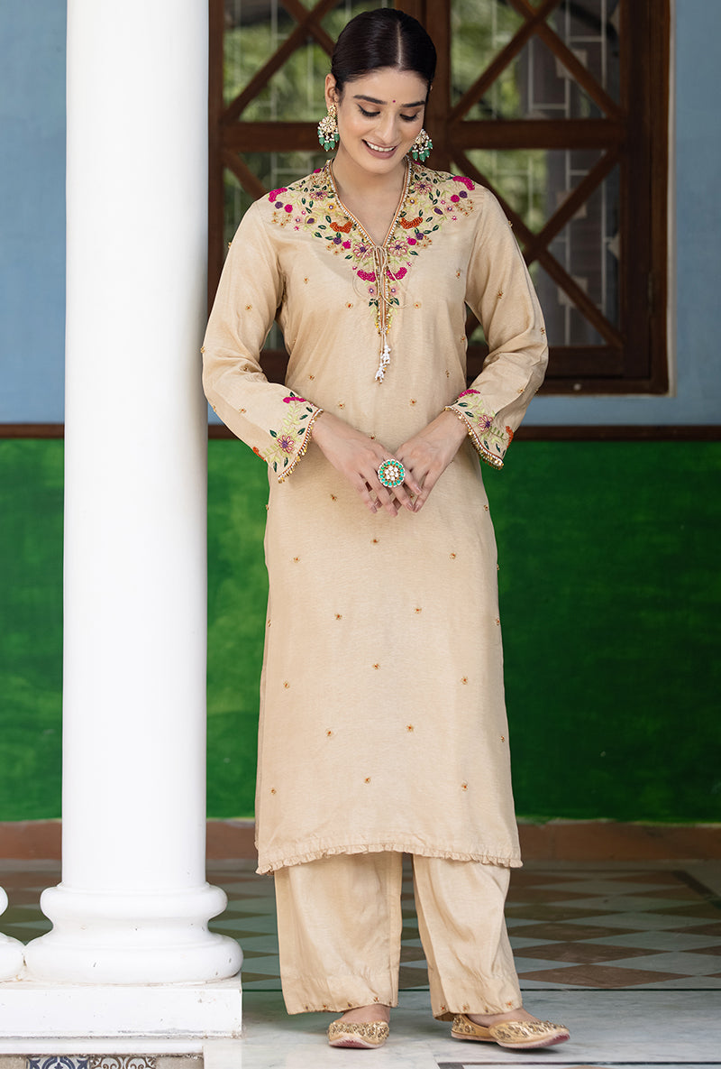Beige French Knot Aayat Kurta Set