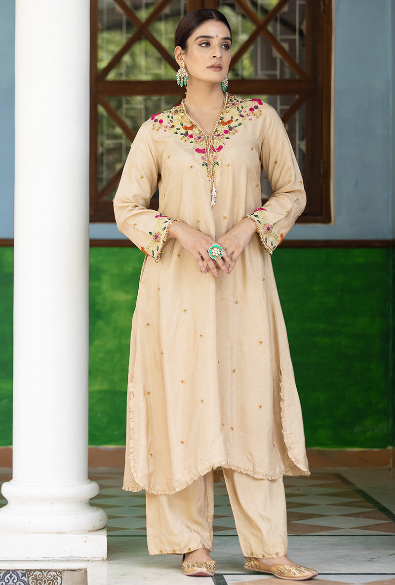 Beige French Knot Aayat Kurta Set