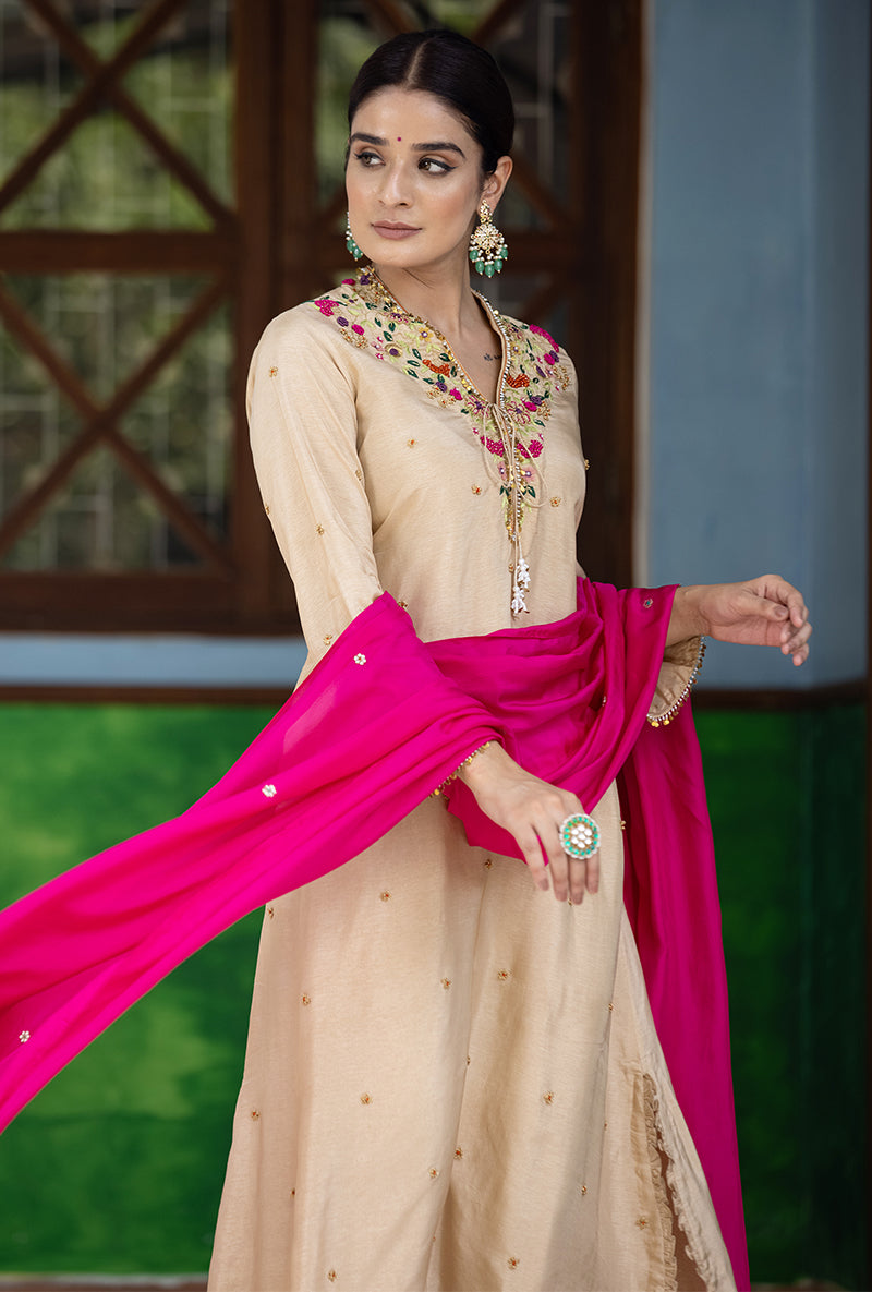 Beige French Knot Aayat Kurta Set
