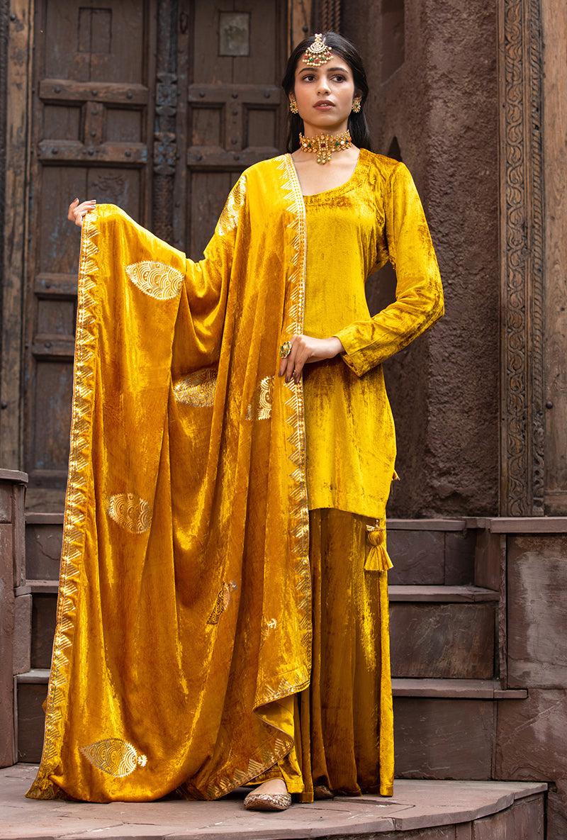 Mustard Ruhaani Sharara Set