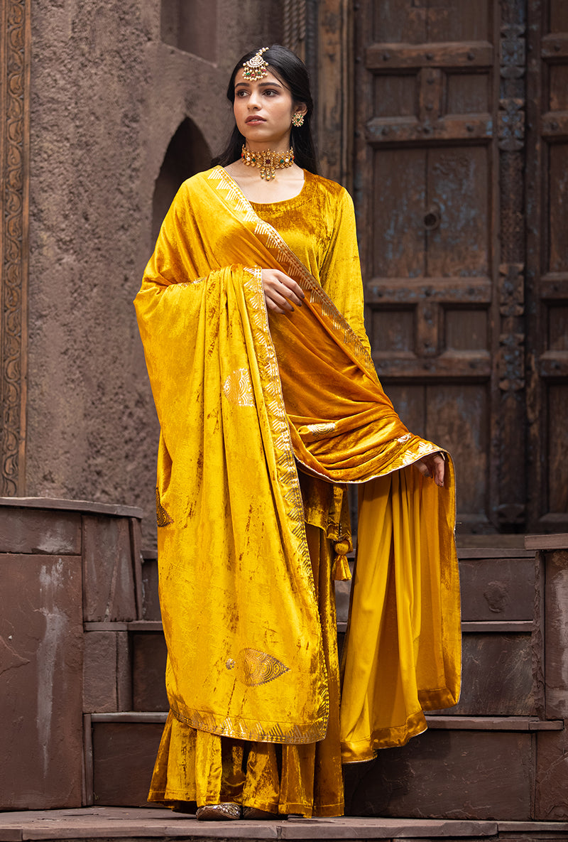 Mustard Ruhaani Sharara Set