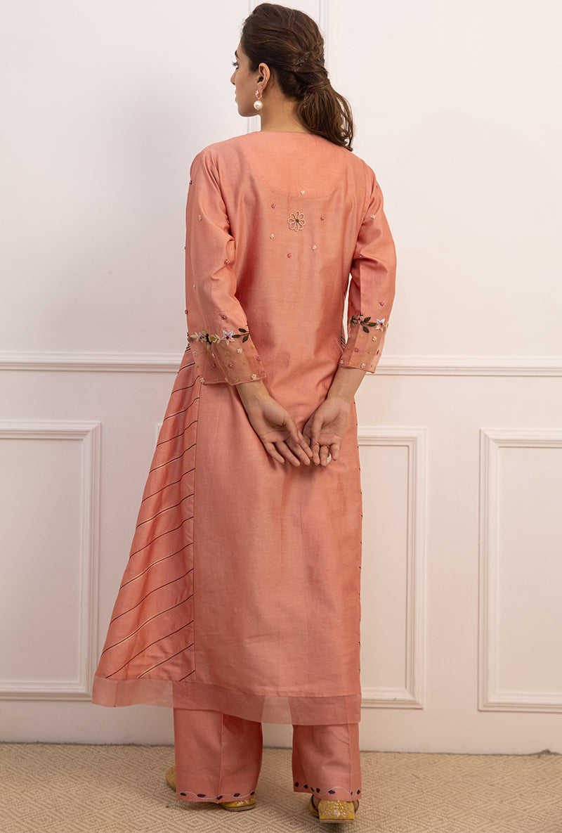 Pink French Knot Side Stripe Suhaani Kurta Set