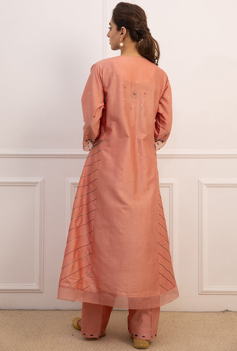 Pink French Knot Side Stripe Suhaani Kurta Set