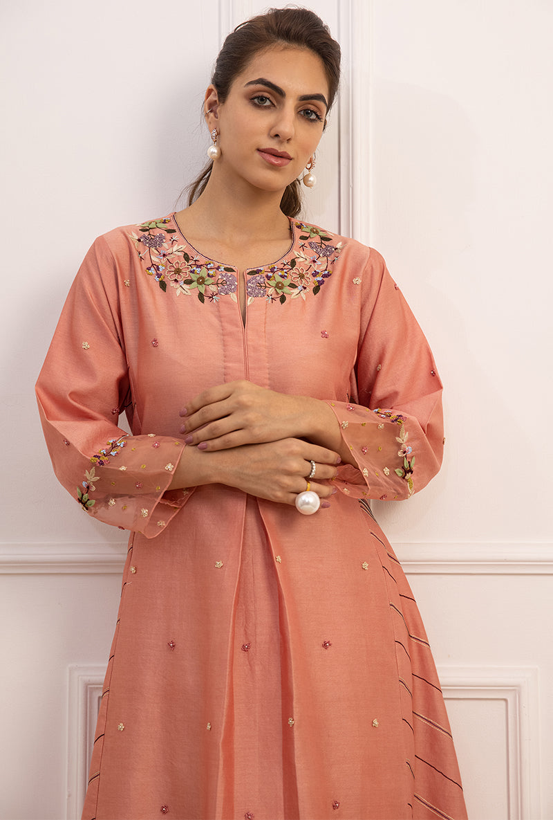 Pink French Knot Side Stripe Suhaani Kurta Set