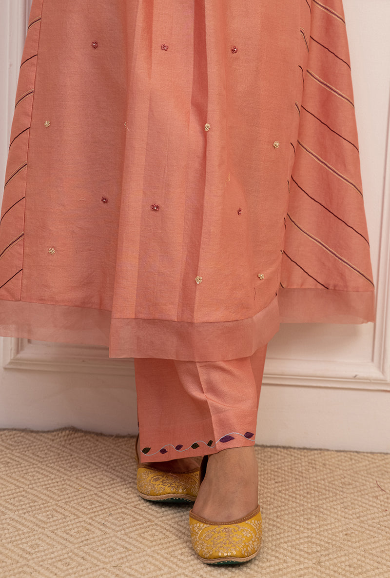 Pink French Knot Side Stripe Suhaani Kurta Set
