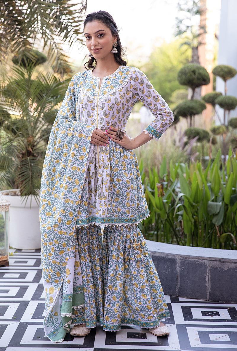 Yellow Mayuri Gharara Set