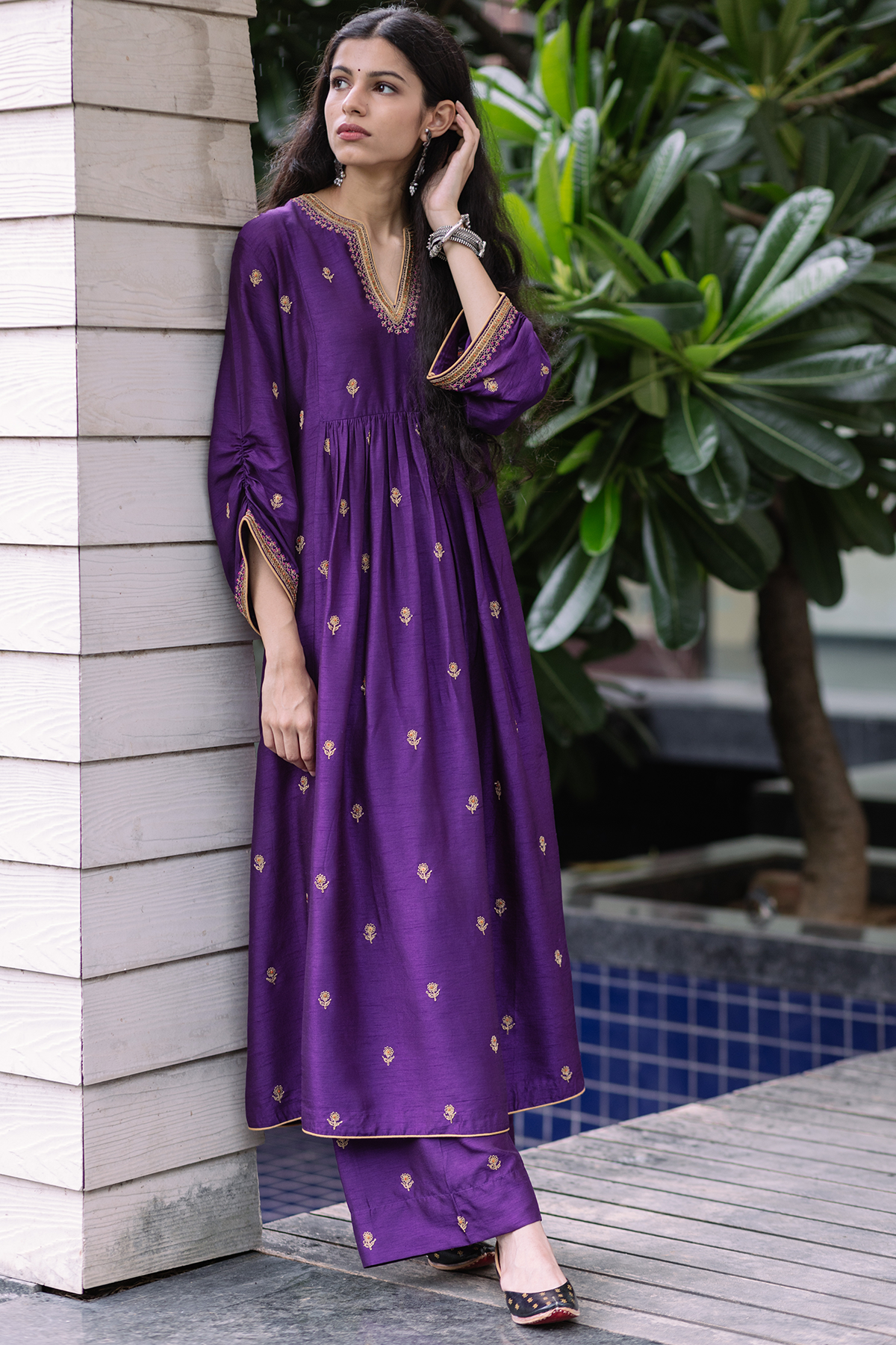 Srishti Agarwal In Purple Gold Sitara Set