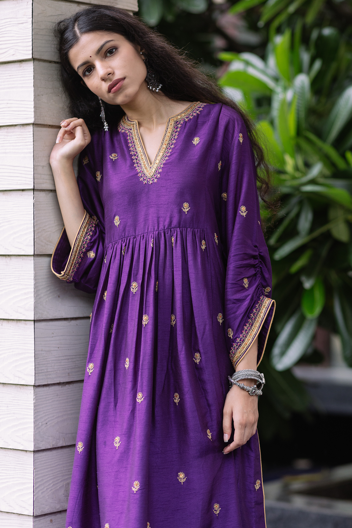 Srishti Agarwal In Purple Gold Sitara Set