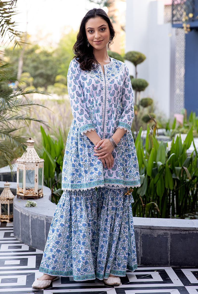 Blue Mayuri Gharara Set