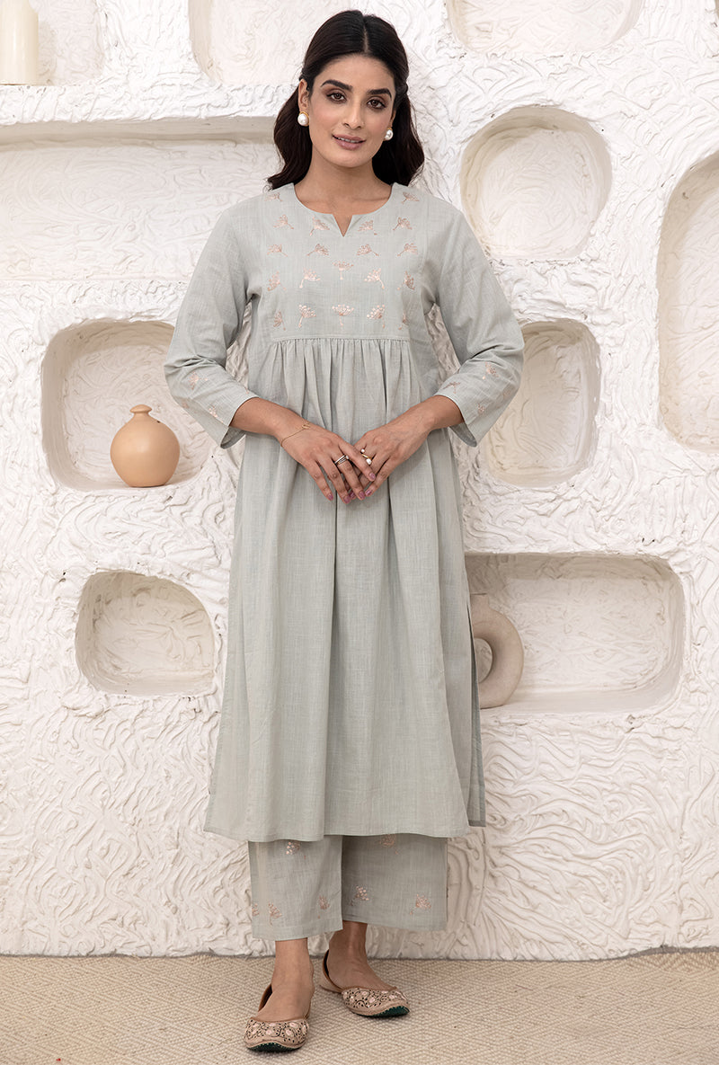 Olive Green A-line Tahira Kurta Set