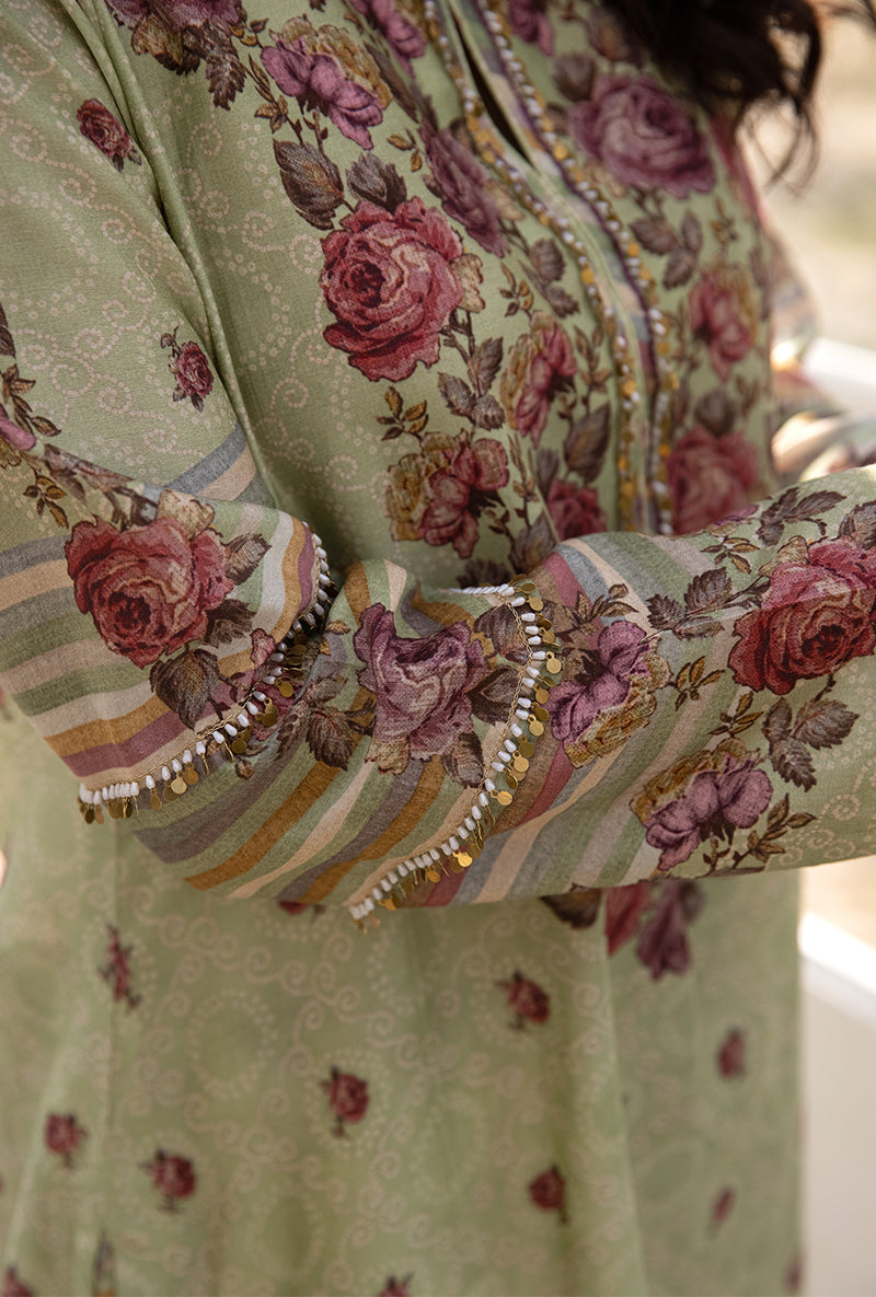 Green Classic Rose and Stripe Suhaani Kurta Set