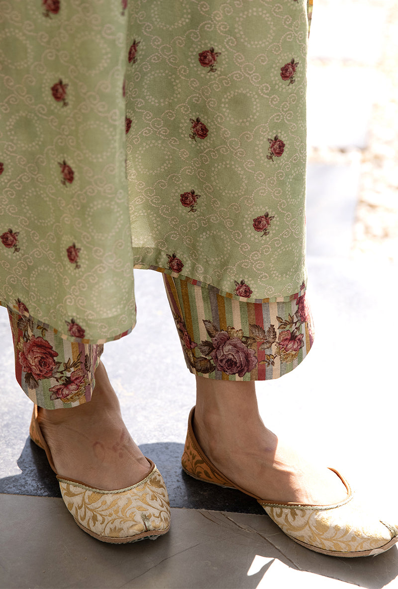 Green Classic Rose and Stripe Suhaani Kurta Set