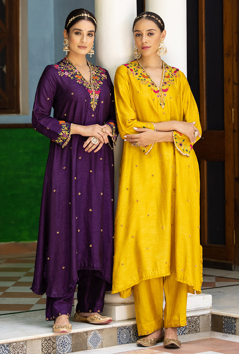 Mustard French Knot Aayat Kurta Set