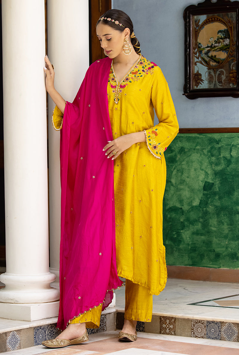 Mustard French Knot Aayat Kurta Set
