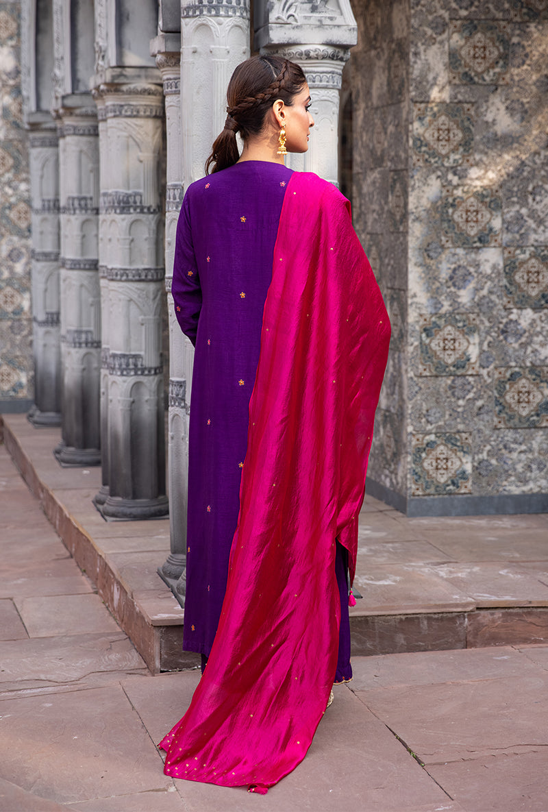 Purple Floral Zardozi Ulfat Kurta Set