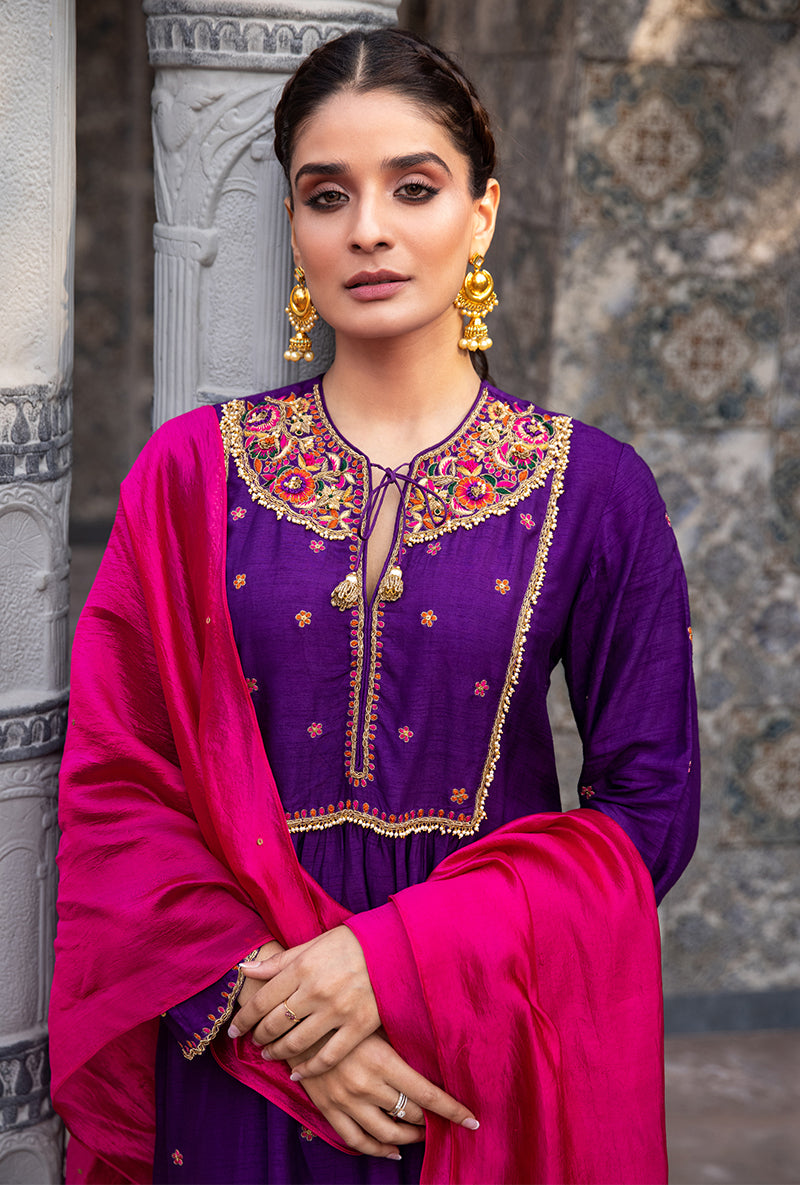Purple Floral Zardozi Ulfat Kurta Set