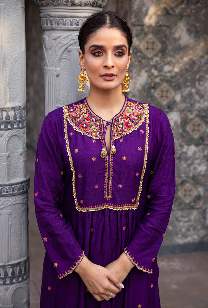 Purple Floral Zardozi Ulfat Kurta Set