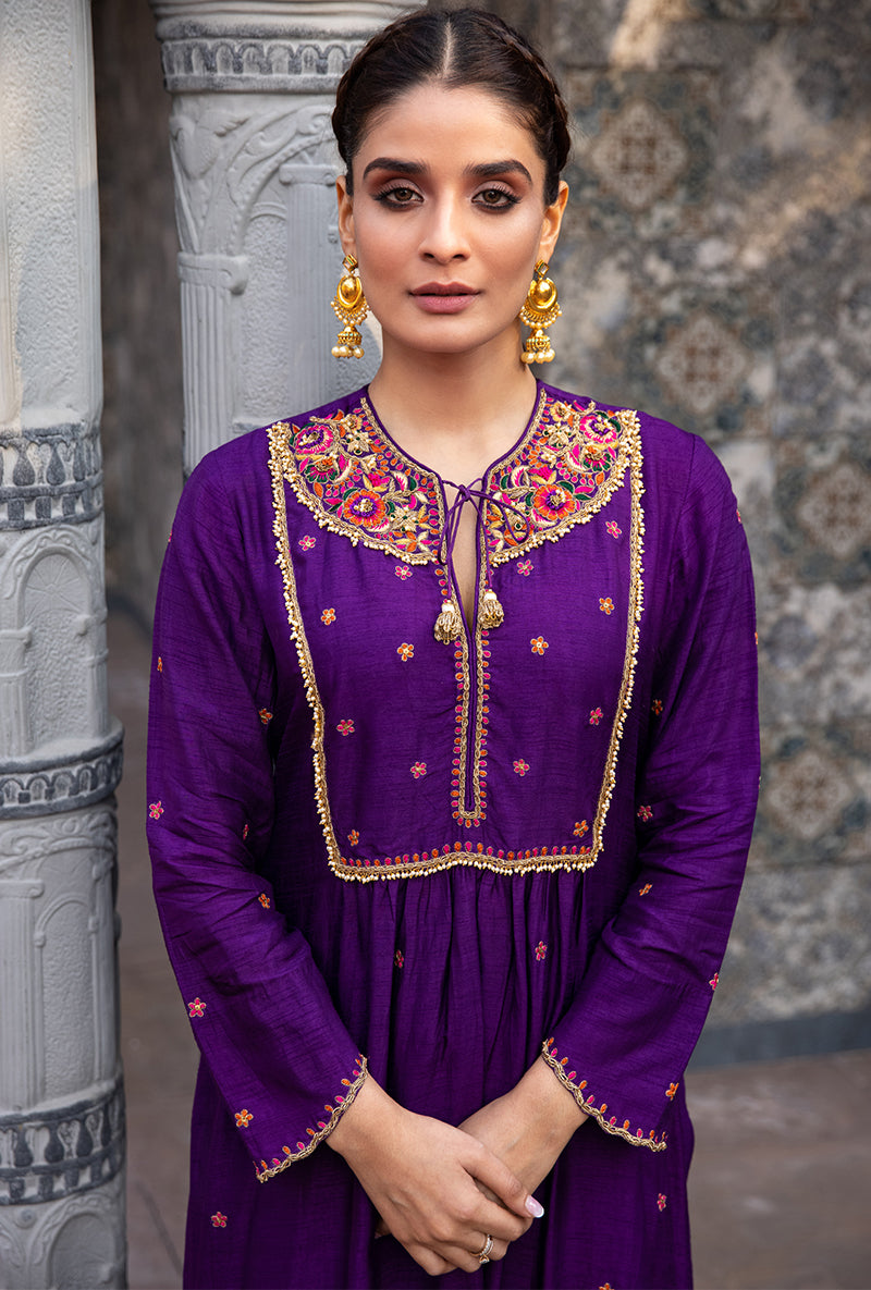 Purple Floral Zardozi Ulfat Kurta Set