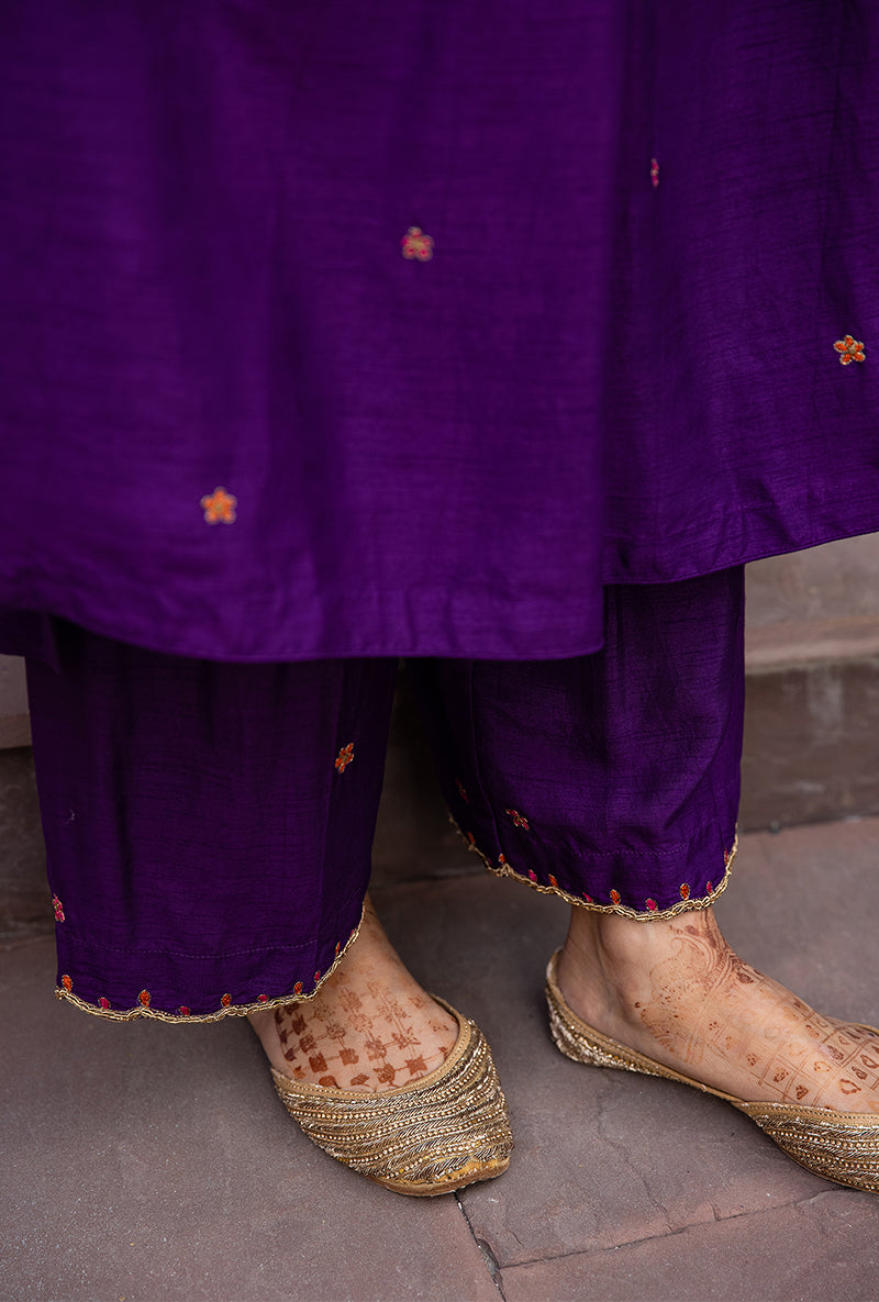 Purple Floral Zardozi Ulfat Kurta Set