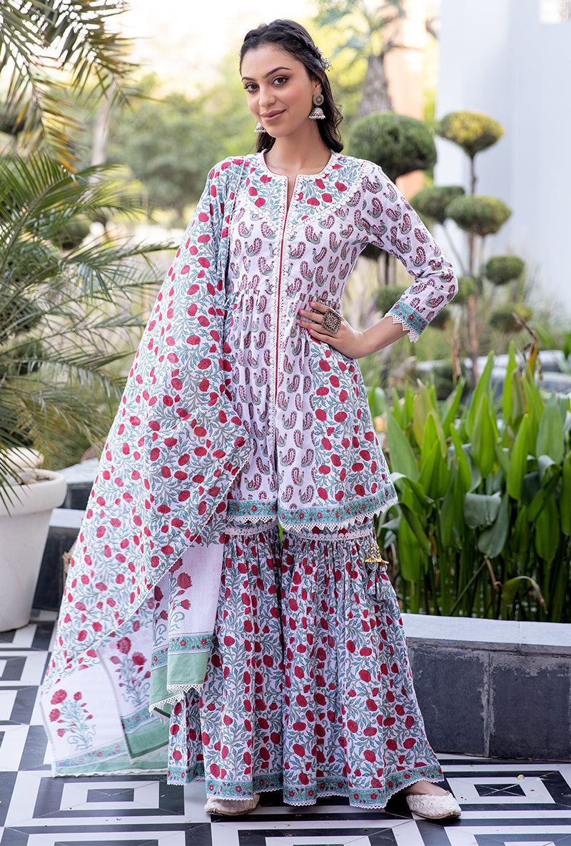 Red Mayuri Gharara Set