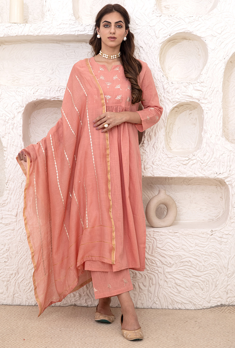 Rose Pink A-line Tahira Kurta Set