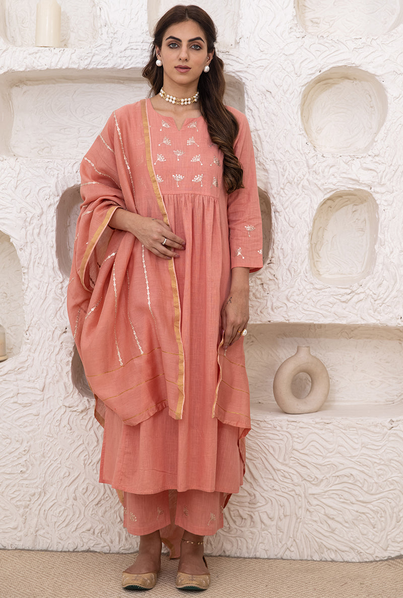 Rose Pink A-line Tahira Kurta Set