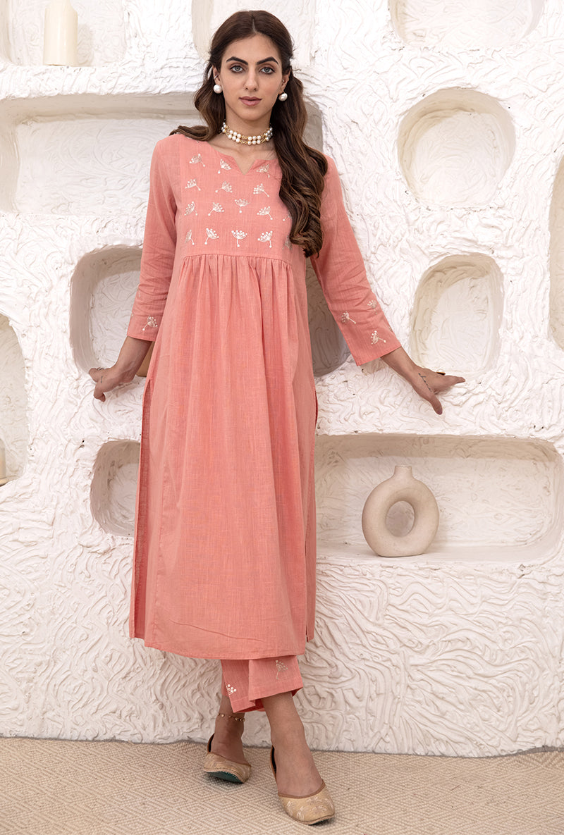 Rose Pink A-line Tahira Kurta Set