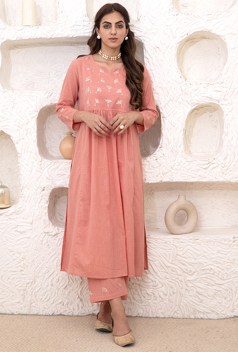 Rose Pink A-line Tahira Kurta Set