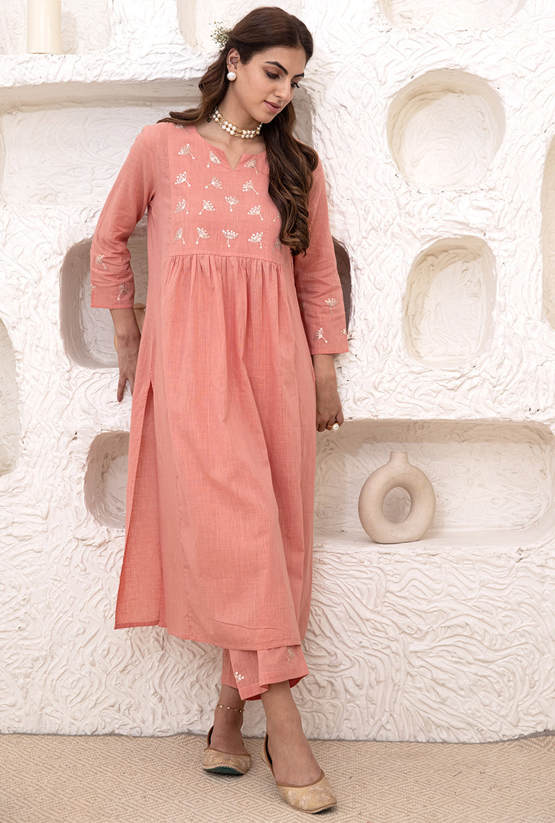 Rose Pink A-line Tahira Kurta Set