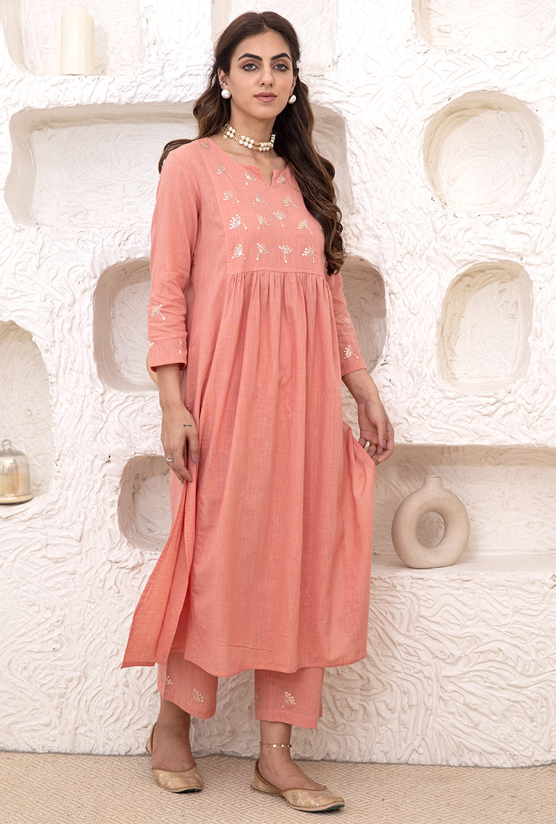 Rose Pink A-line Tahira Kurta Set