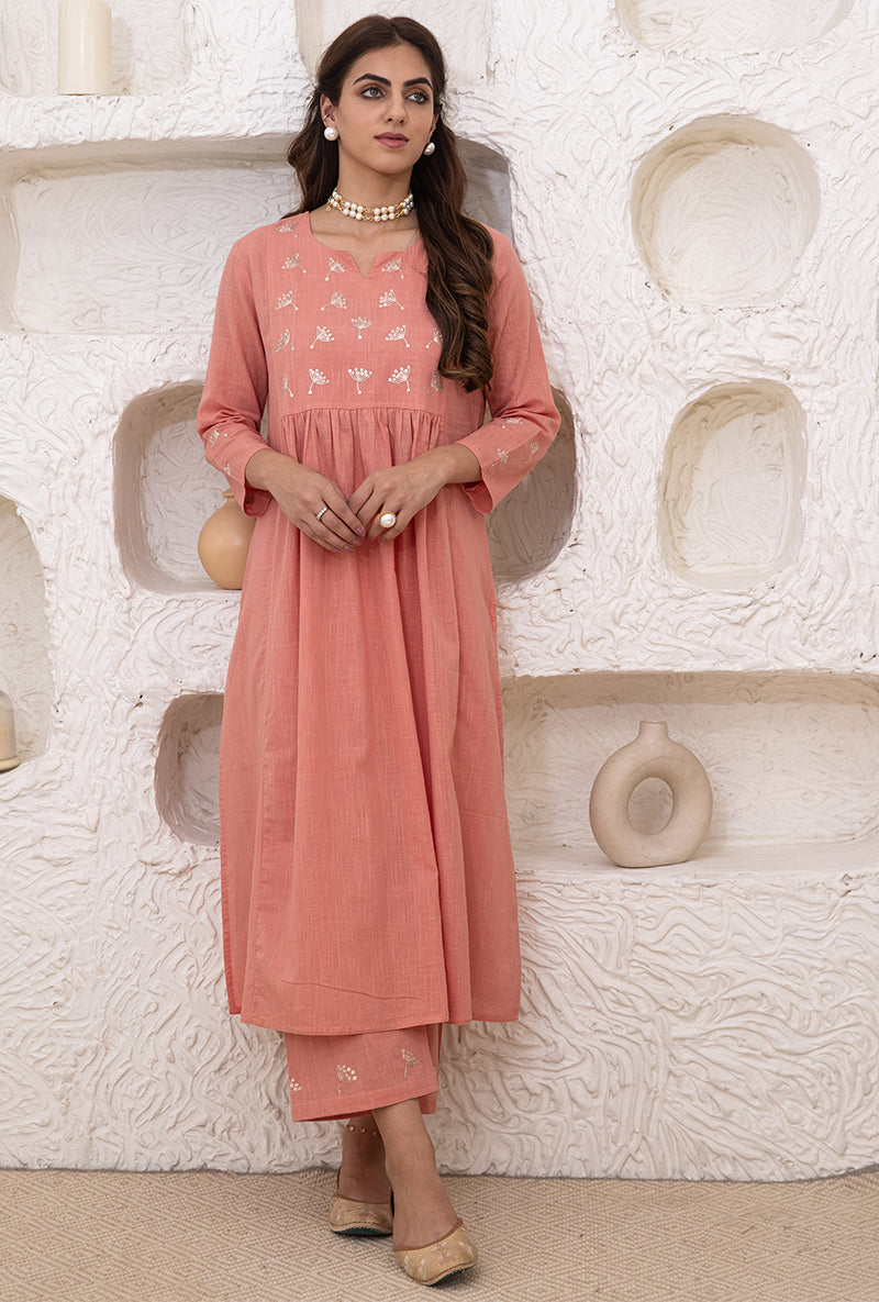 Rose Pink A-line Tahira Kurta Set
