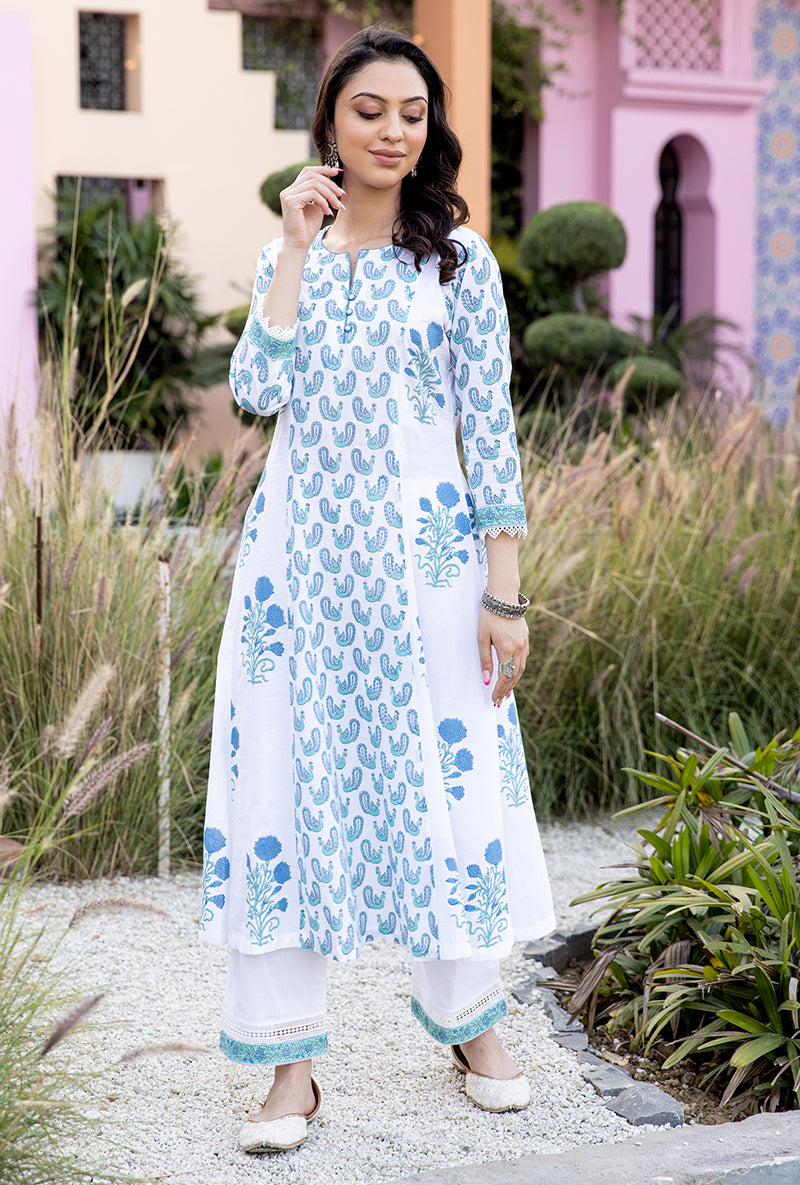 Blue Mayuri A-Line Kurta Set