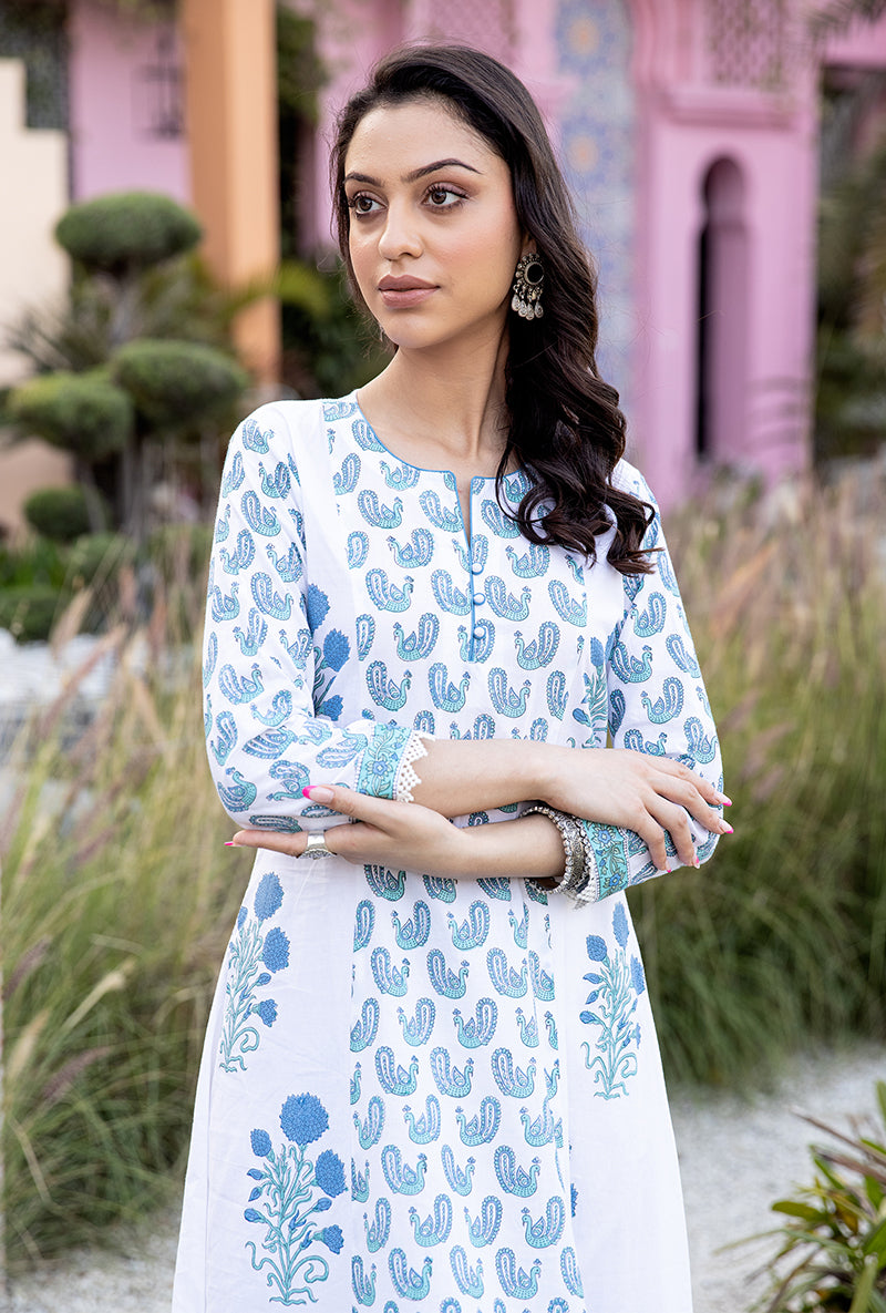 Blue Mayuri A-Line Kurta Set