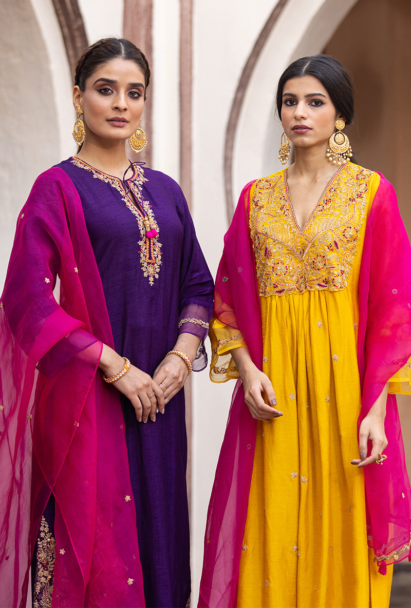 Mustard Leaf Jaal Ulfat Kurta Set