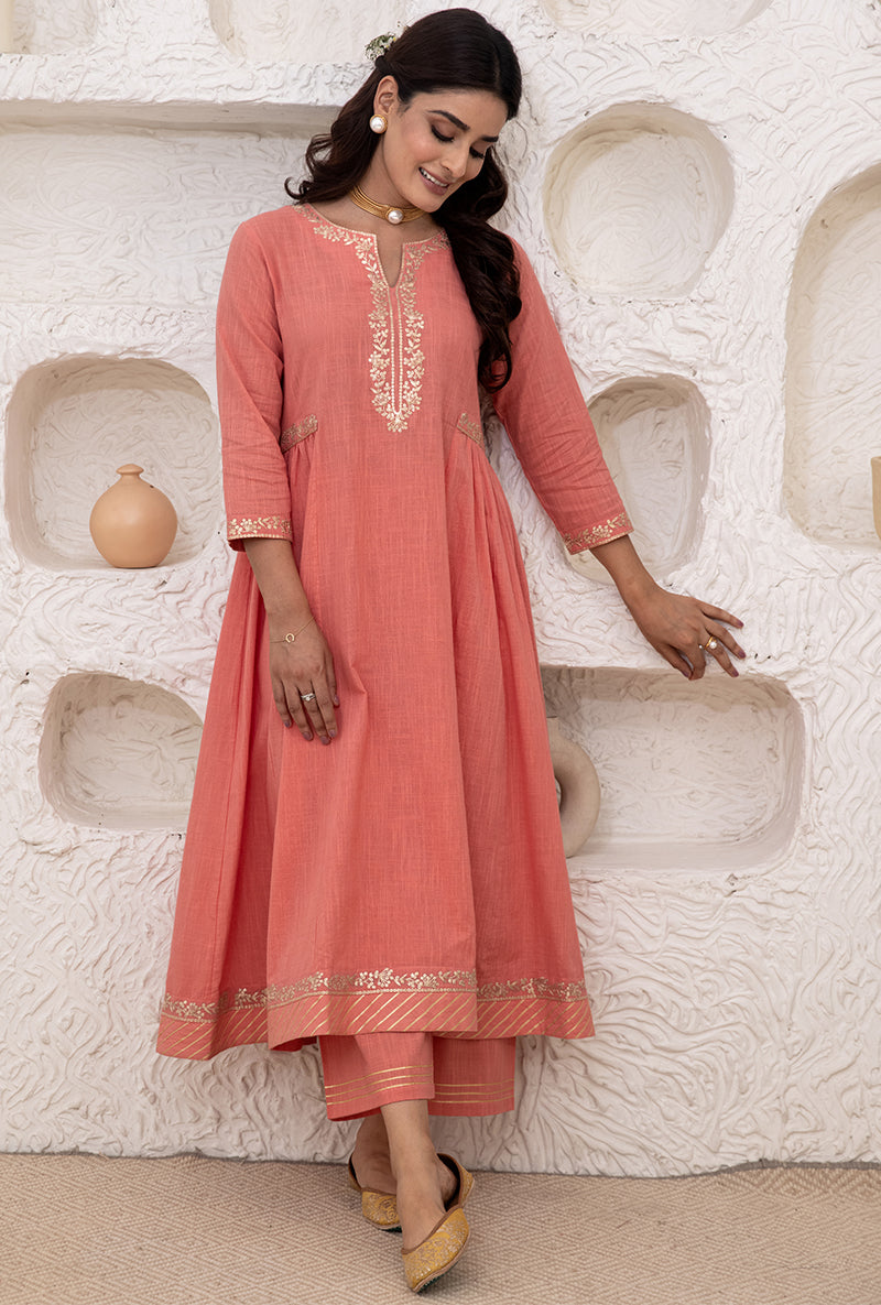 Candy Pink Bhopali Tahira Kurta Set Xs Candy Pink Bhopali Tahira Kurta Set Xs