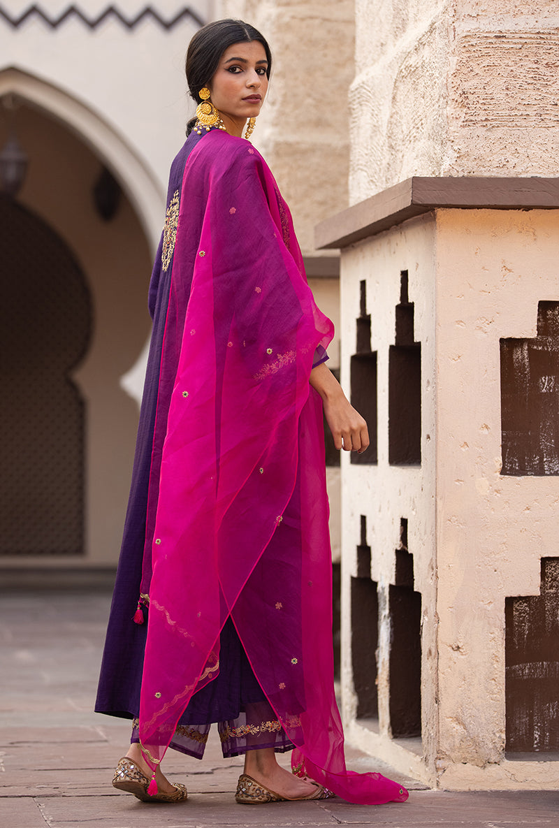 Purple Leaf Jaal Ulfat Kurta Set