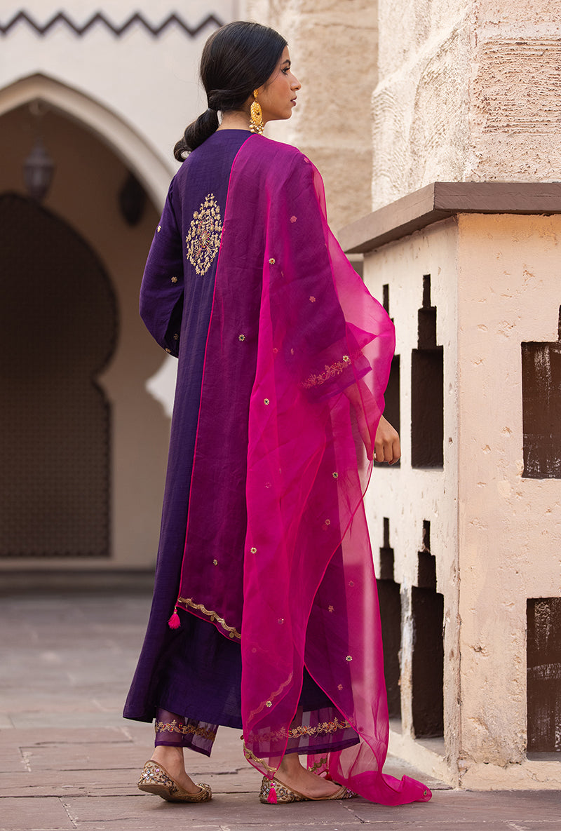 Purple Leaf Jaal Ulfat Kurta Set