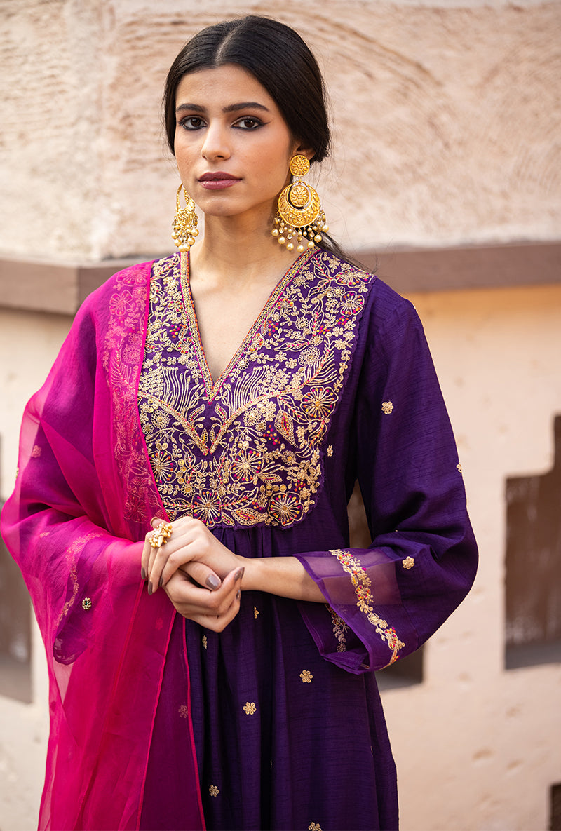 Purple Leaf Jaal Ulfat Kurta Set