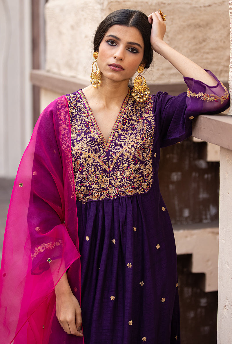 Purple Leaf Jaal Ulfat Kurta Set