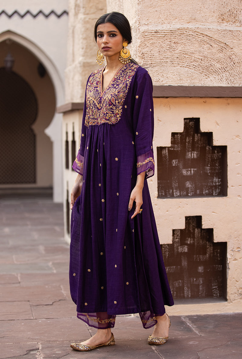 Purple Leaf Jaal Ulfat Kurta Set