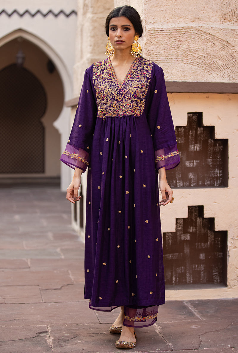 Purple Leaf Jaal Ulfat Kurta Set