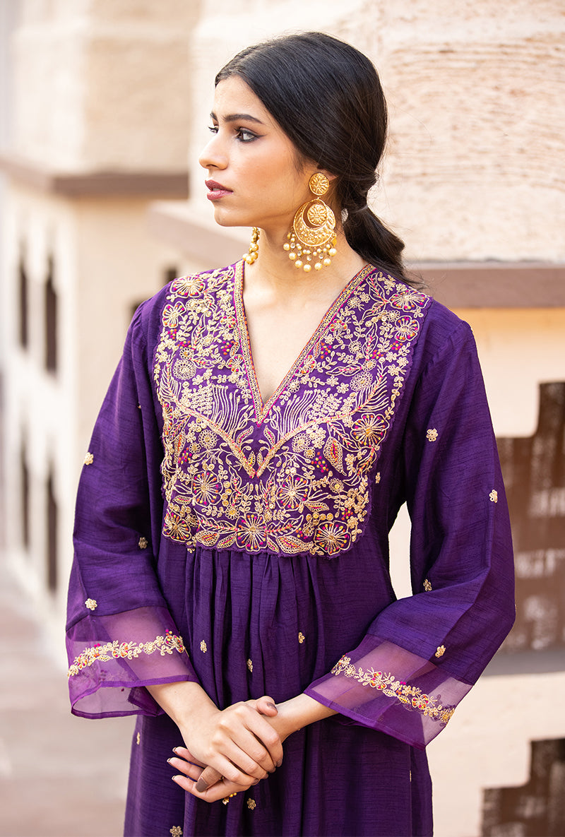 Purple Leaf Jaal Ulfat Kurta Set