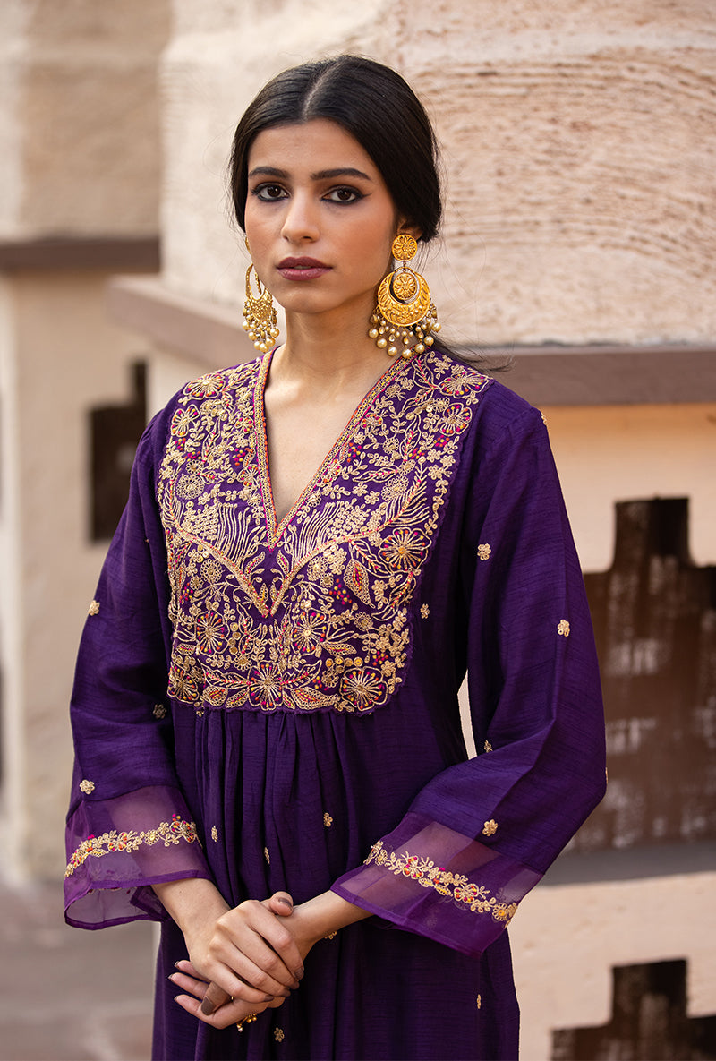 Purple Leaf Jaal Ulfat Kurta Set