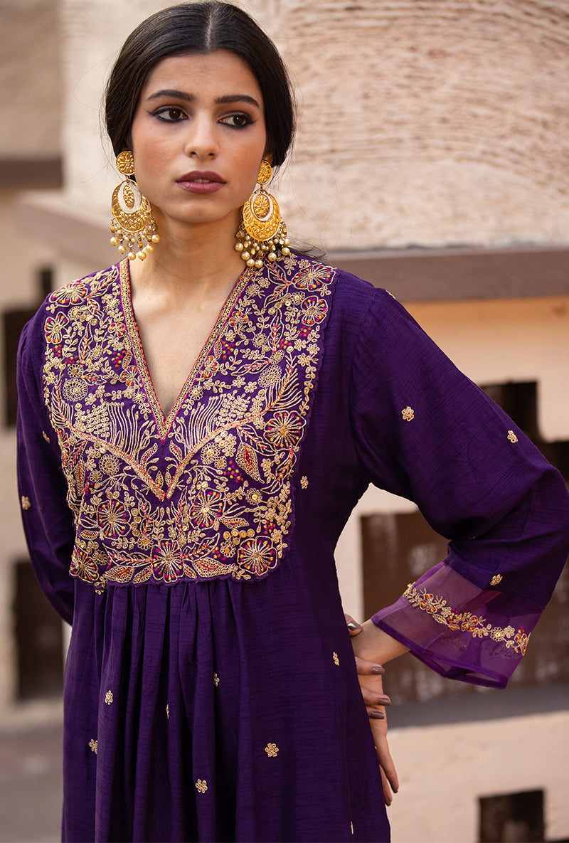 Purple Leaf Jaal Ulfat Kurta Set