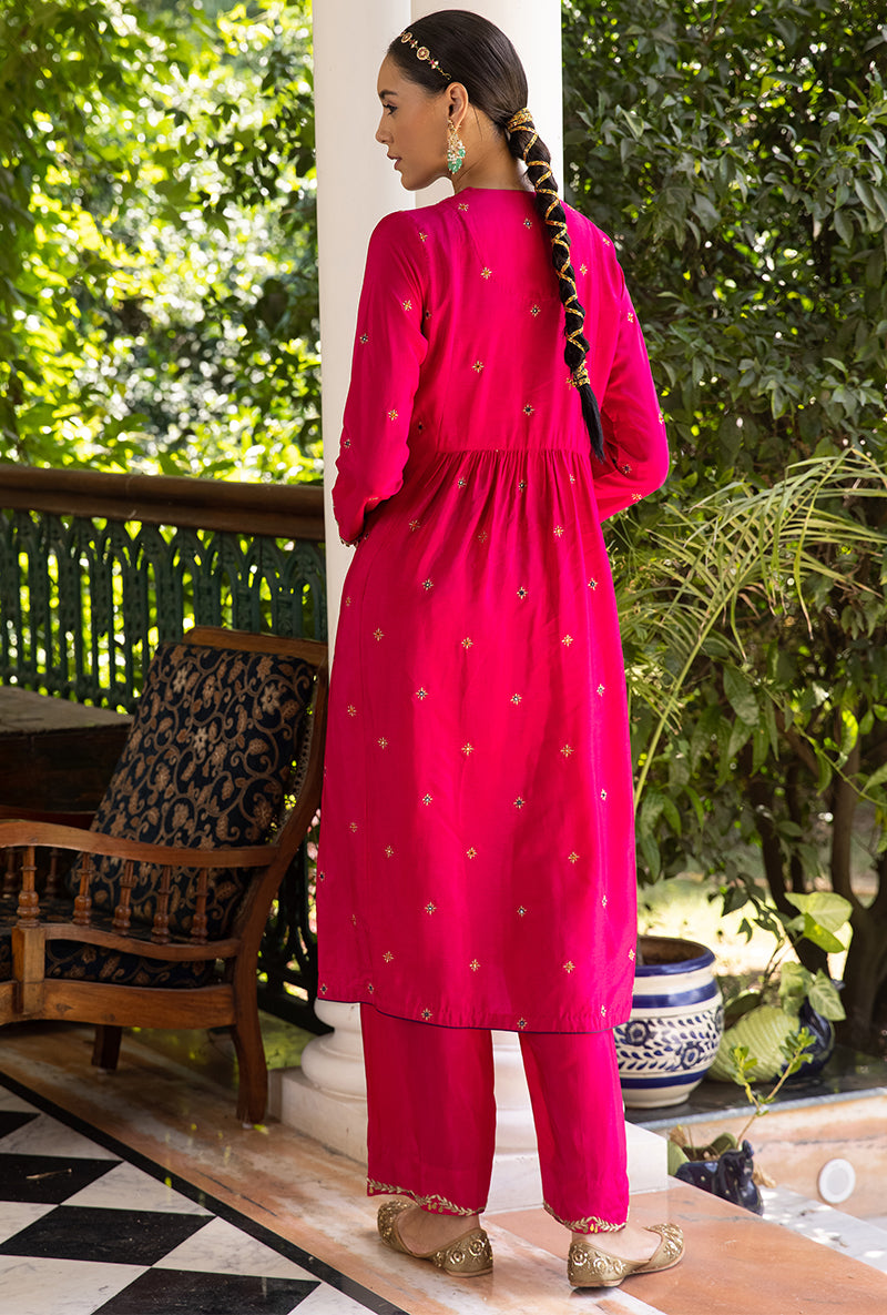 Rani Pink Zardozi Front Pleat Aayat Kurta Set