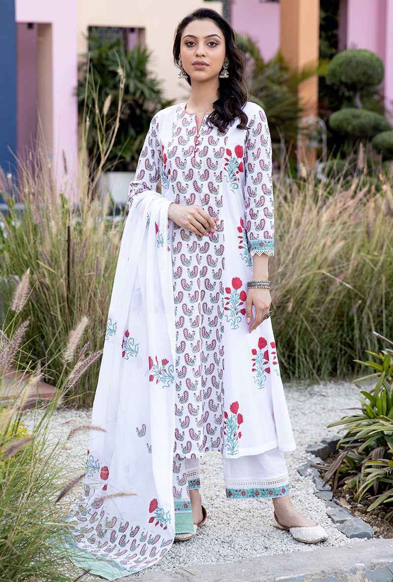 Red Mayuri A-Line Kurta Set